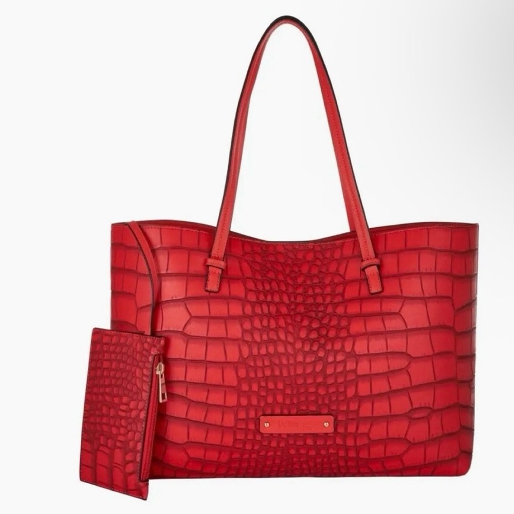 NWT Red Crocodile-Embossed Vegan Tote Bag